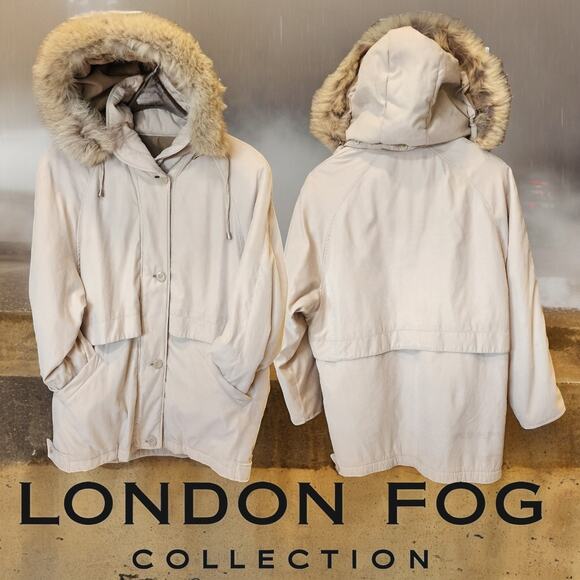 Womens London Fog Parka Jacket Coat Faux Suede & Fur Trim Removable Hood Size L - Picture 6 of 6